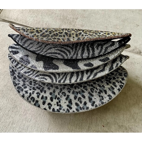 Free People Cowboy Hat Velvet Black Gold Leopard Jeweled Brim Band main image 4